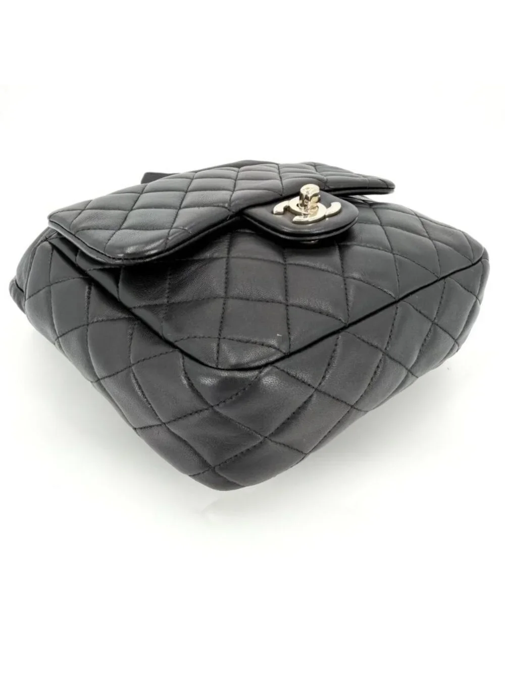 Chanel Backpack CC Logo Quilted Drawstring Leather Black Gold